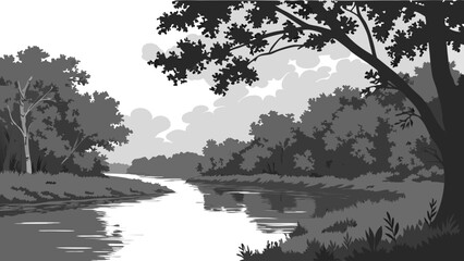 Calm River Flowing Through a Forest Landscape.