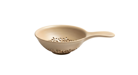 Ceramic tea strainer isolated on transparent background, a kitchen tool used for straining tea leaves and other solids from liquids, offering a refined brewing