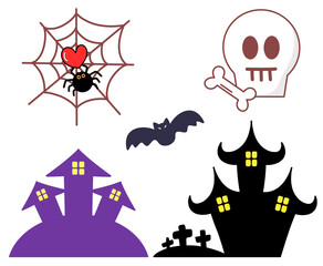 halloween spider spider web heart bat skeleton bone haunted house grave halloween icons set