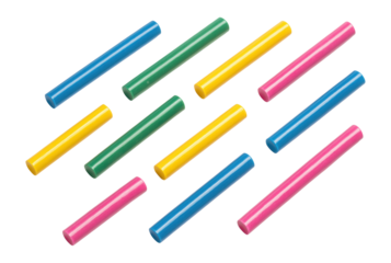 Hot melt adhesive sticks for use with glue guns in craft projects.