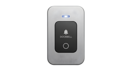 Silver doorbell with black button isolated on transparent background, a modern and sleek design for home security and convenience, enhancing the entrance