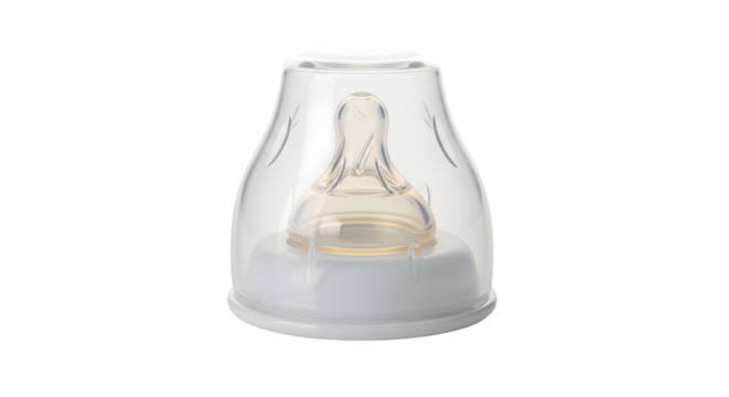 Baby bottle nipple with cap isolated on transparent background, a safe and hygienic feeding solution for infants, ensuring comfort and proper nutrition