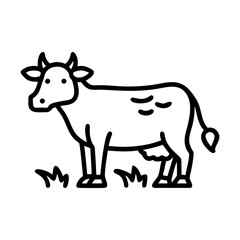 Fototapeta premium Cartoon illustration of a cow standing in a grassy field, showcasing its friendly demeanor and simple features, representing farm life and rural agriculture concepts