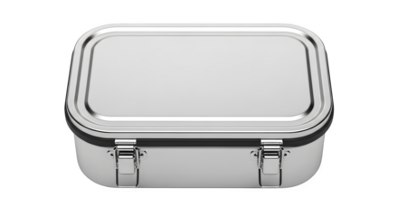 Stainless steel lunch box isolated on transparent background, a durable and ecofriendly container for carrying meals and snacks on the go