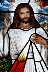 Obraz premium St Anthony of Padua Church. Stained glass. Merciful Jesus, I trust in you. The Divine Mercy of Jesus. Vung Tau. Vietnam.