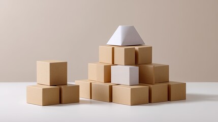 Fototapeta premium Geometric Shapes Arrangement with Cream and White Blocks on Minimalist Background