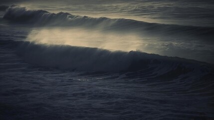Dramatic ocean wave illuminated by sunlight with textured effect