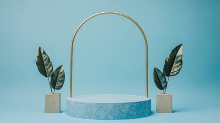 3D product display podium with leaves