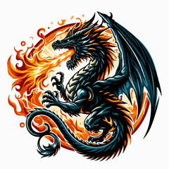 Illustration of a fierce dragon breathing fire