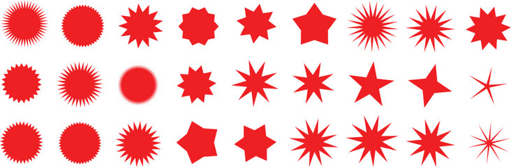  Set of red starburst, starburst labels. Starburst black sticker set - collection of special offer sale round and oval sunburst labels	