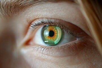Fototapeta premium Close-Up View of Human Eye with Unique Iris Color and Detailed Texture Patterns