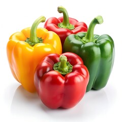 Yellow Red and Green Bell Peppers Arrangement on White