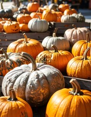 Pumpkins in wooden crates