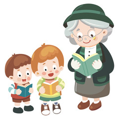 Happy Grandparents and Family Illustration Vector