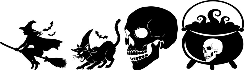 Halloween and witchcraft themed silhouette set