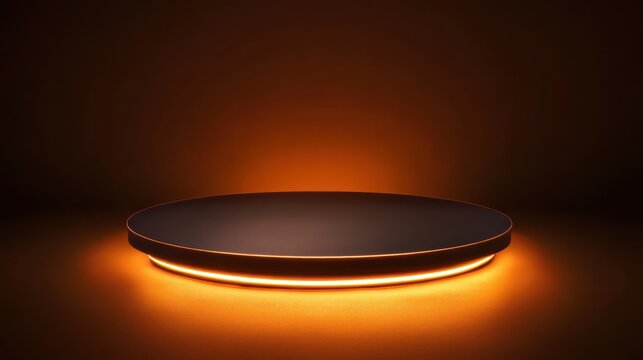 Empty glowing round podium, studio background, product display, promotional use