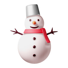 Christmas Snowman With Carrot Nose Red Scarf And Bucket Hat Standing On Transparent Background Winter Holiday Celebration