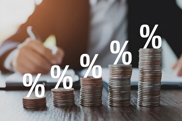 Obraz na płótnie Canvas Bank raised interest rate, high investors invest money return investment. mutual funds strategy increase revenue dividends. business world, successful knowledge finance equity. income pension to grow Obraz na płótnie Canvas Bank raised interest rate, high investors invest money return investment. mutual funds strategy increase revenue dividends. business world, successful knowledge finance equity. income pension to grow