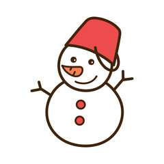 Charming Hand Drawn Snowman with Red Bucket Hat and Coral Nose on Transparent Background Simple Winter Doodle