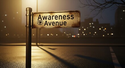 Minimalist Scene Illuminated Street Sign Awareness Concept