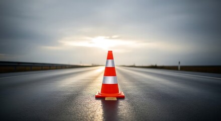 Aesthetic Photo Traffic Cone On Quiet Road Soft Light