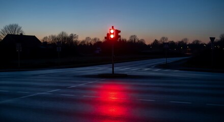 Illustration Of Red Traffic Signal On Empty Street Safety