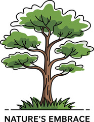 Obraz premium Green Tree Illustration Symbolizing Nature’s Embrace and Growth. Eco Friendly Tree Design Representing Harmony with Nature.