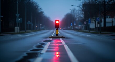 Minimalist Scene Red Traffic Light Empty Intersection Respect