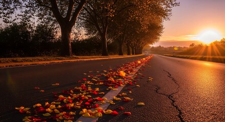 Minimalist Scene Warm Sunset On Roadside Remembrance Tribute
