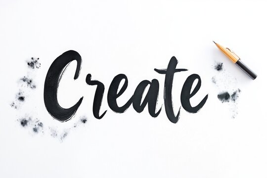 Naklejki Create your vision: inspirational handwritten calligraphy in black ink on white background