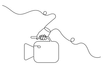 Obraz premium Video camera continuous one line drawing in minimalist outline style illustration.