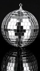 Shiny disco ball on black background