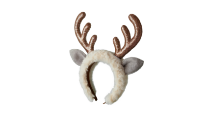 Cute fluffy reindeer antlers and ears headband accessory for festive holiday celebrations isolated on transparent background