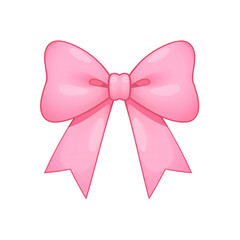 A vibrant pink bow with a glossy sheen, created as a cute 3D-style illustration. This isolated decorative ribbon knot is perfect for gifts and design