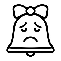 Sad Notification Bell Icon with Bow in Line Style. Bad news icon. Sad Notification icon in line style