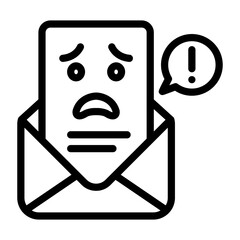 Email icon. Worried Mail Icon with Exclamation Mark in Simple Line Style. Email alert icon