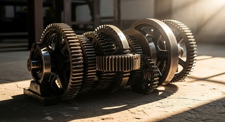 Industrial Mechanical Gear System On Floor Progress Concept