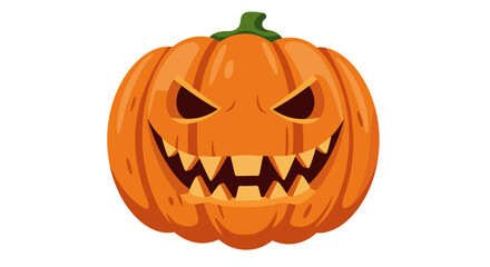 Cartoon illustration of a Halloween pumpkin with an evil face.