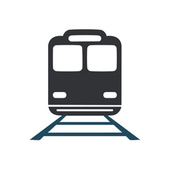 Simple Vector Illustration of Front View of Train on Railroad Tracks Showing Public Transportation