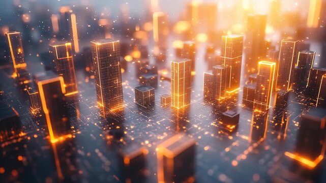 futuristic city designed by artificial intelligence, development of digital technologies
