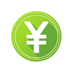 Obraz premium Green Yen Symbol with Shadow on Circular Badge. Japanese Currency Icon.