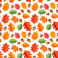 Obraz premium Vector seamless pattern with bright autumn leaves and acorns on white background