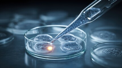 Stem cell research- nuclear transfer being carried out on several embryonic stem cells for cloning