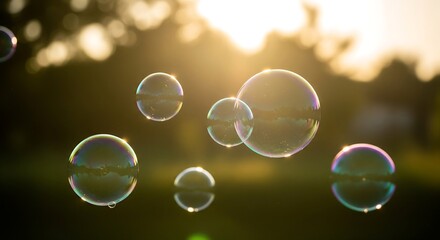 Illustration Of Golden Soap Bubbles Floating In Air Childhood