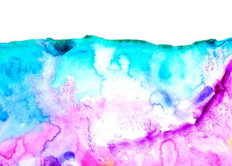 Real Hand Drawn Watercolor Blue and Violet Wet Spots Background
