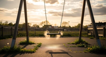 Illustration Of Empty Wooden Swing In Playground Nostalgia