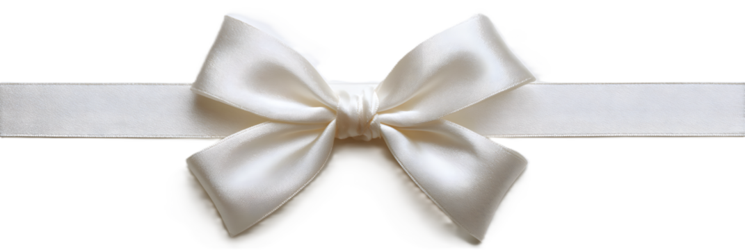 A delicate white ribbon tied into a bow, isolated on transparent background