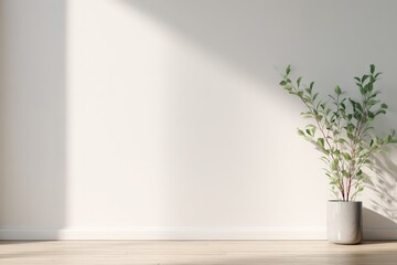 Bright Minimalist Interior with Green Plant and Soft Sunlight