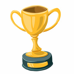 Cassic gold trophy or cup with two handles, sitting on a round, tiered dark grey and gold base. The illustration is clean and stylized, symbolizing first place, championship, success, and excellence