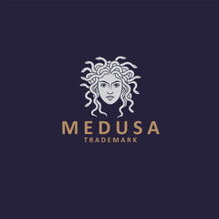 Medusa gorgon logo. Head of a woman with snakes vintage elegant design vector illustration